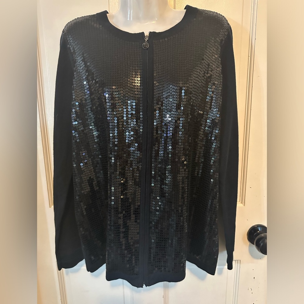 Quacker Factory Size Small Black Sequin Full Zip … - image 1